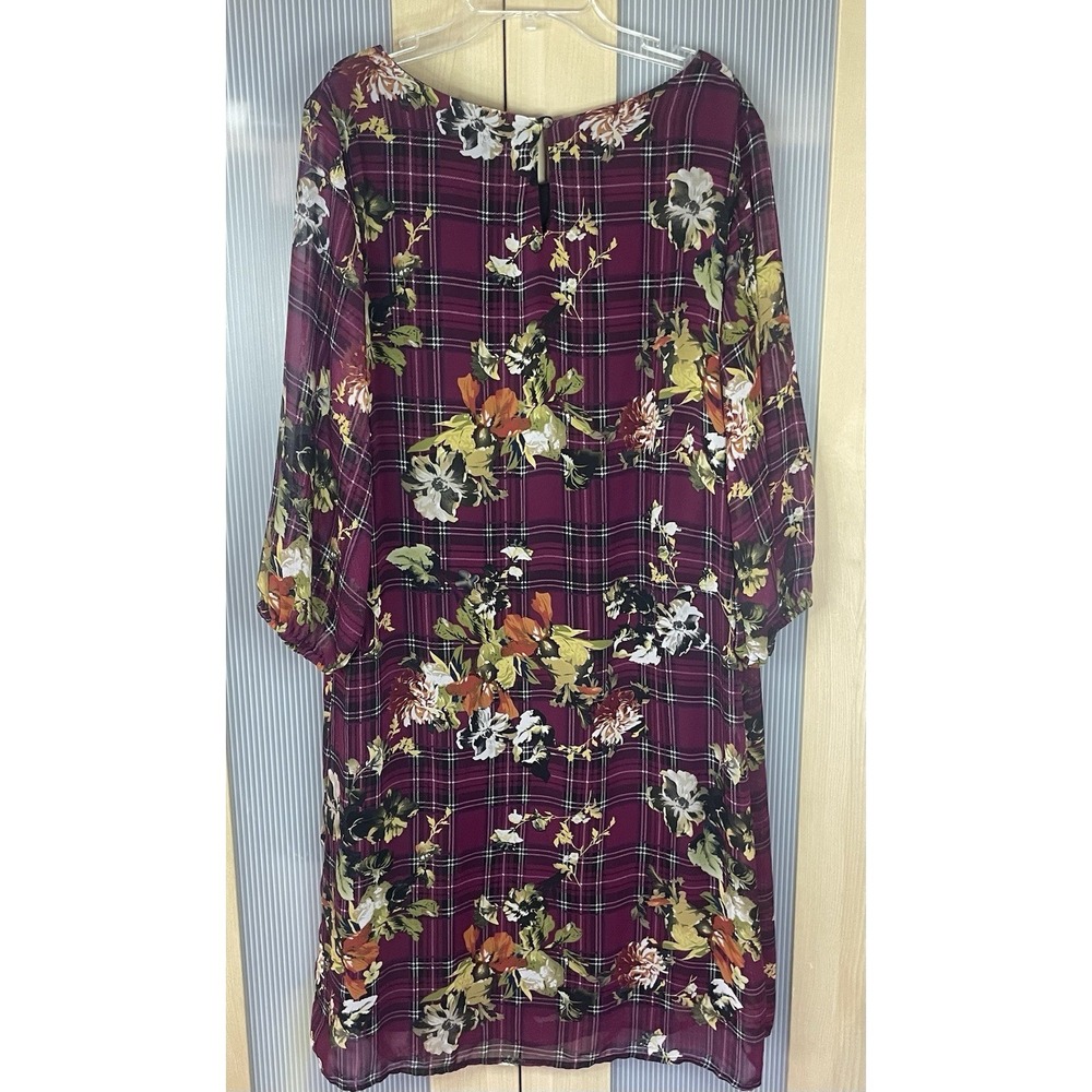 CATO Womens Purple Floral Sheath Dress Sz 14 Wedding Party Career‎ Boho Sheer - Picture 5 of 6